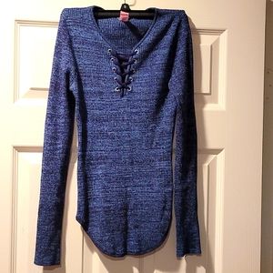 No boundaries longsleeve ribbed knit blue top blouse sz medium